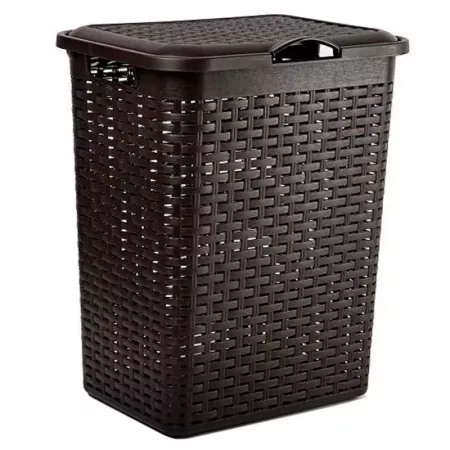 Cesto ropa sucia 38L con tapa y asas, diseño mimbre wengué