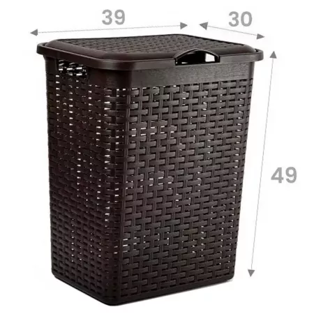 Cesto ropa sucia 38L con tapa y asas, diseño mimbre wengué