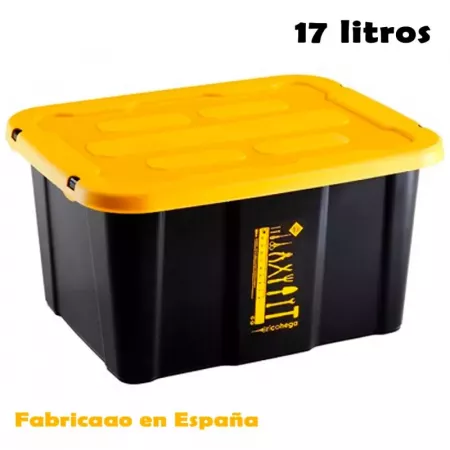 Caja de almacenaje 17L apilable con tapa y cierre seguro Caja de almacenaje 17L apilable con tapa y cierre seguro