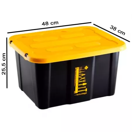 Caja de Almacenaje 30L Apilable con Tapa y Clips Negro/Amarillo Caja de Almacenaje 30L Apilable con Tapa y Clips Negro/Amarillo