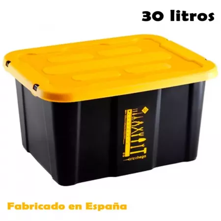 Caja de Almacenaje 30L Apilable con Tapa y Clips Negro/Amarillo Caja de Almacenaje 30L Apilable con Tapa y Clips Negro/Amarillo