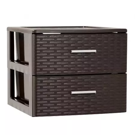 Cajonera Plástico Rattan 2 Cajones Marrón Wengue, Compacta Cajonera Plástico Rattan 2 Cajones Marrón Wengue, Compacta