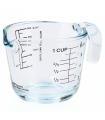Jarra medidora con diferentes tipos de medidas, con capacidad de 250 ml, de 7,8 x 9 x 13 cm. Vaso medidor con asa válido para microondas horno o congelador, con dibujo para tomar medidas.