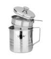 Tradineur - Grasera metálica de 10 cm de diámetro y 14,6 cm de altura, con filtro, asa y tapa. Aceitera con colador para conservación de aceite de acero inoxidable. Recipiente para colar aceites.