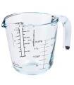 Tradineur - Jarra de vidrio medidora de 500 ml, diferentes tipos de medidas, 12 x 12 x 16 cm, vaso medidor con asa válido para microondas, horno y congelador