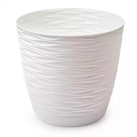 Maceta redonda Wind blanca 27 cm con plato integrado - España Maceta redonda Wind blanca 27 cm con plato integrado - España