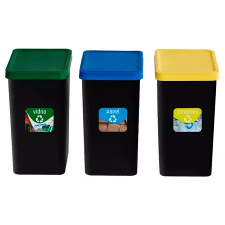 Set 3 Cubos Reciclaje Apilables 28L Colores Verde/Azul/Amarillo Set 3 Cubos Reciclaje Apilables 28L Colores Verde/Azul/Amarillo