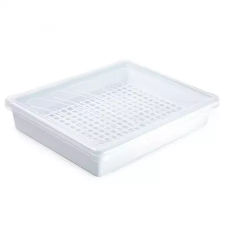 Bandeja polipropileno 4L con tapa y rejilla, blanca y transparente Bandeja polipropileno 4L con tapa y rejilla, blanca y transparente