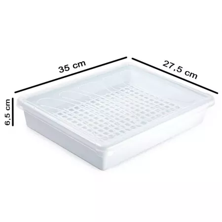 Bandeja polipropileno 4L con tapa y rejilla, blanca y transparente Bandeja polipropileno 4L con tapa y rejilla, blanca y transparente