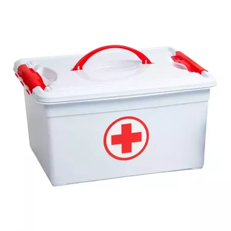 Caja Botiquín 12L con Bandeja y Cierres Seguros - Blanco/Rojo Caja Botiquín 12L con Bandeja y Cierres Seguros - Blanco/Rojo