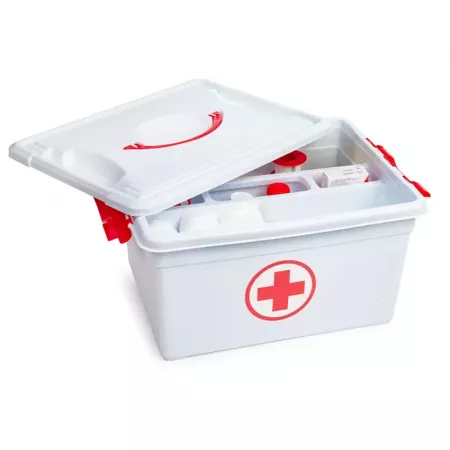 Caja Botiquín 12L con Bandeja y Cierres Seguros - Blanco/Rojo Caja Botiquín 12L con Bandeja y Cierres Seguros - Blanco/Rojo