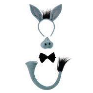 Set de 4 piezas de disfraz de burro de color gris para niños, complemento para carnaval, halloween, celebraciones. Tamaño orejas: 24 x 25 x 2 cm