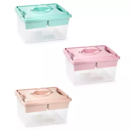 Caja Organizadora 12L con Bandeja, Plástico Resistente Pastel Caja Organizadora 12L con Bandeja, Plástico Resistente Pastel