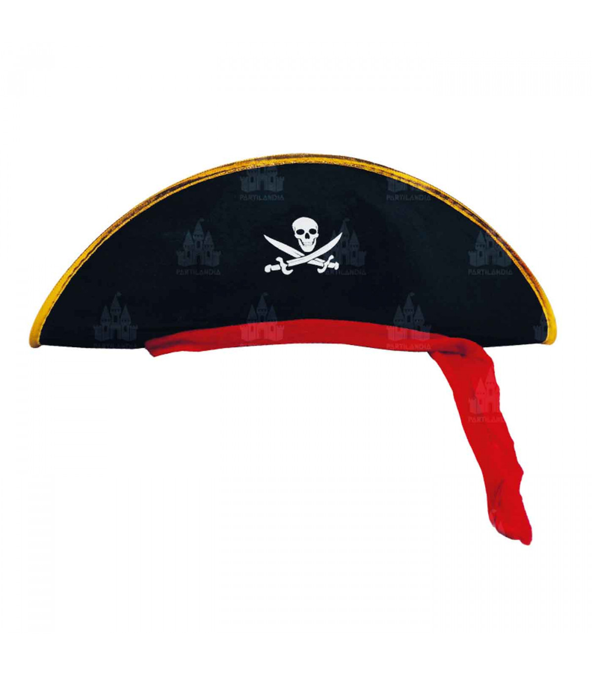 Sombrero pirata mujer de terciopelo negro con adornos rojos con