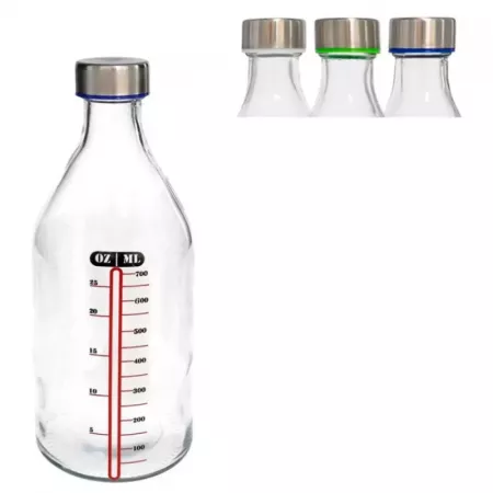 Botella Medidora Vidrio 1L con Tapa Colorida y Medidas Botella Medidora Vidrio 1L con Tapa Colorida y Medidas