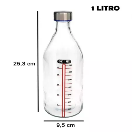 Botella Medidora Vidrio 1L con Tapa Colorida y Medidas Botella Medidora Vidrio 1L con Tapa Colorida y Medidas