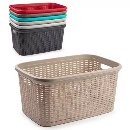 Cesta Portatodo 35L Resistente Estilo Mimbre con 2 Asas Cesta Portatodo 35L Resistente Estilo Mimbre con 2 Asas