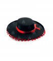 Sombrero cordobés negro con bolas rojas para jóvenes y adultos para carnaval, halloween, fiestas y celebraciones. 9 x 35 x 37,5 cm