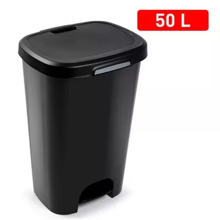 Cubo de basura 50L negro con pedal, resistente y práctico Cubo de basura 50L negro con pedal, resistente y práctico