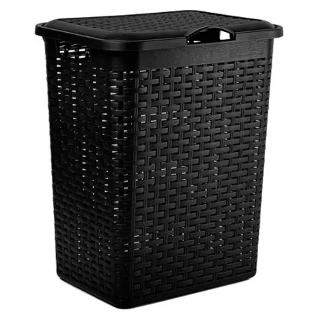 Cesto ropa sucia negro 38L con tapa y asas, imitación mimbre Cesto ropa sucia negro 38L con tapa y asas, imitación mimbre