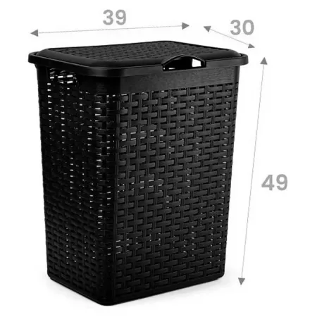 Cesto ropa sucia negro 38L con tapa y asas, imitación mimbre Cesto ropa sucia negro 38L con tapa y asas, imitación mimbre