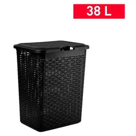 Cesto ropa sucia negro 38L con tapa y asas, imitación mimbre Cesto ropa sucia negro 38L con tapa y asas, imitación mimbre