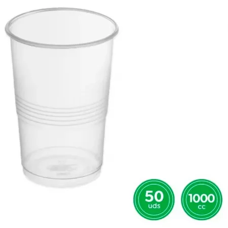 Pack 50 Vasos Plástico 1000 ml Reutilizables y Resistentes Pack 50 Vasos Plástico 1000 ml Reutilizables y Resistentes