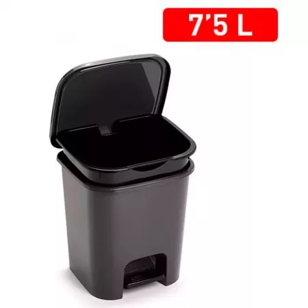 Cubo de basura 7,5L negro con pedal y tapa, compacto España Cubo de basura 7,5L negro con pedal y tapa, compacto España