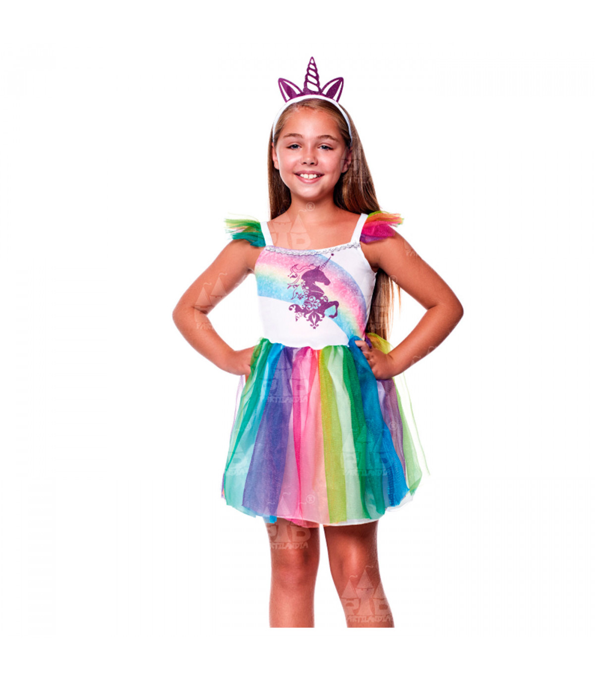 Disfraz de unicornio infantil, fibra sintética, incluye vestido y diadema,  carnaval, halloween, cosplay, fiestas, niñas (3-4 año