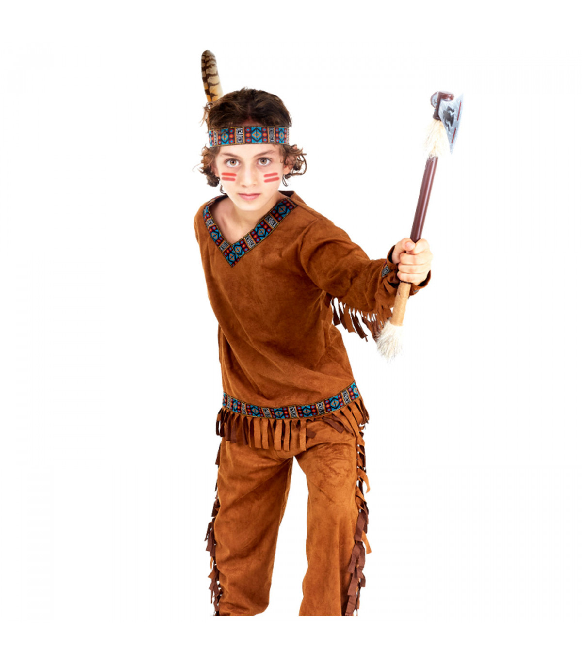 Disfraz indio infantil, fibra sintética, incluye camiseta, pantalón y  cinta, carnaval, halloween, cosplay, fiestas, niños (10-12
