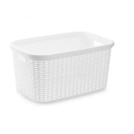 Cesta Portatodo 35L Blanca Estilo Mimbre con 2 Asas Duradera Cesta Portatodo 35L Blanca Estilo Mimbre con 2 Asas Duradera