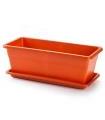 Tradineur - Jardinera de plástico con plato, modelo PLFT, 20 litros, macetero, maceta para plantas y flores rectangular de plástico con agujeros de drenaje (Marrón - 50 cm)
