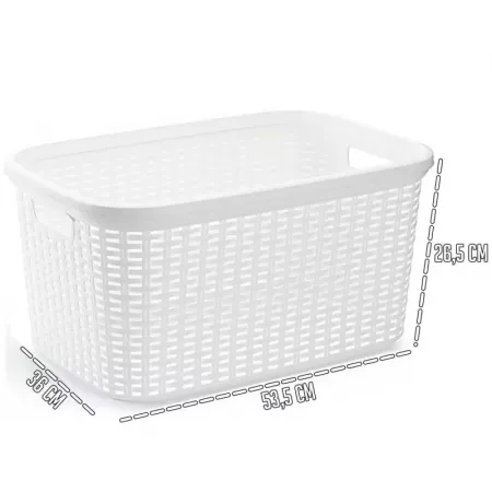 Cesta Portatodo 35L Blanca Estilo Mimbre con 2 Asas Duradera Cesta Portatodo 35L Blanca Estilo Mimbre con 2 Asas Duradera