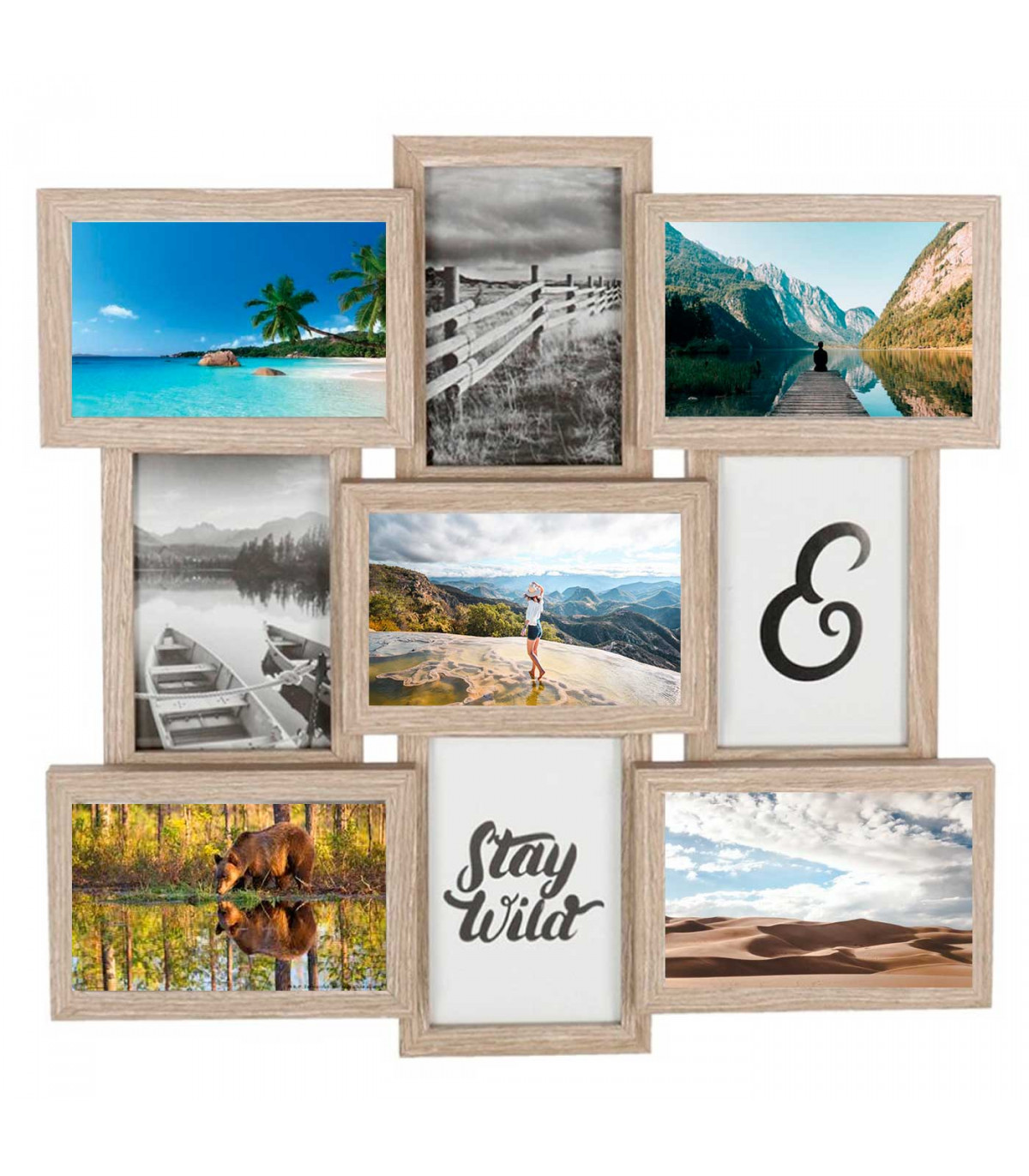 Multimarco de madera, 9 fotos, marco múltiple para fotografías de 14 x 9  cm, portafotos, decoración del hogar, paisajes, recuerd