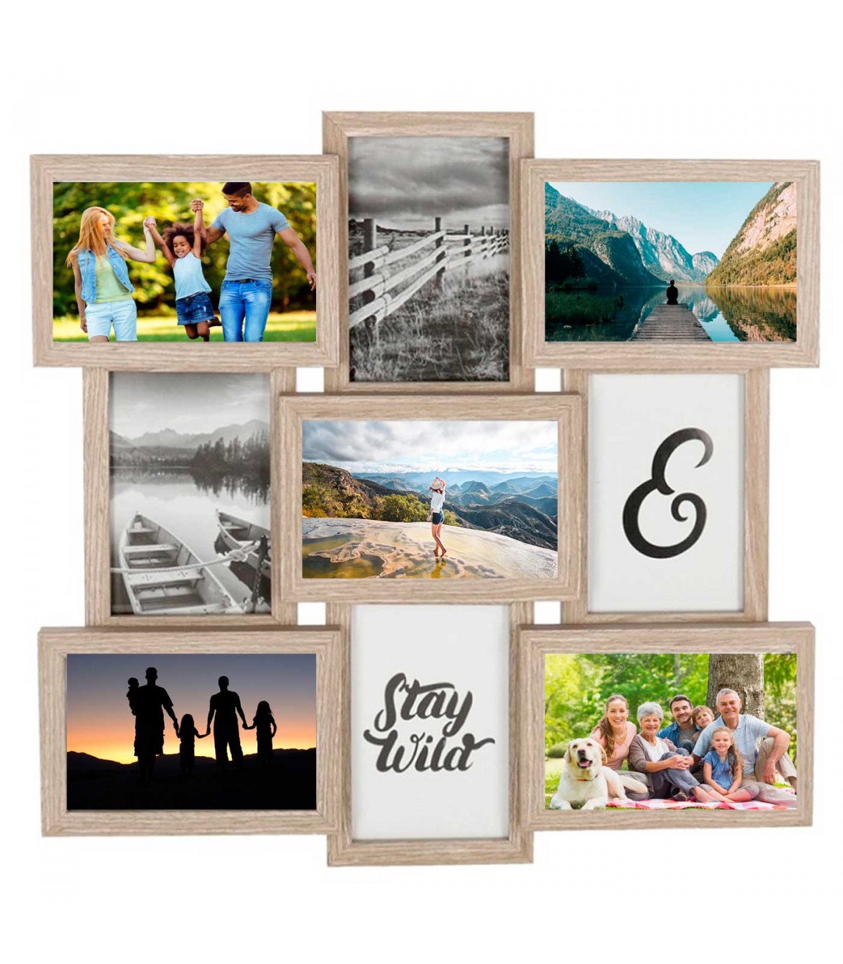 Multimarco de madera, 9 fotos, marco múltiple para fotografías de 14 x 9  cm, portafotos, decoración del hogar, paisajes, recuerd