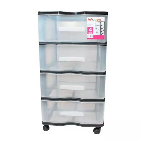 Cajonera 4 Cajones Plástico Negra con Ruedas y Transparente Cajonera 4 Cajones Plástico Negra con Ruedas y Transparente