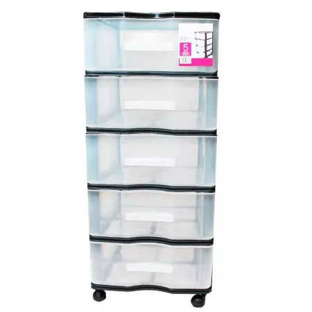 Cajonera 5 Cajones Negra con Ruedas y Transparente Compacta Cajonera 5 Cajones Negra con Ruedas y Transparente Compacta