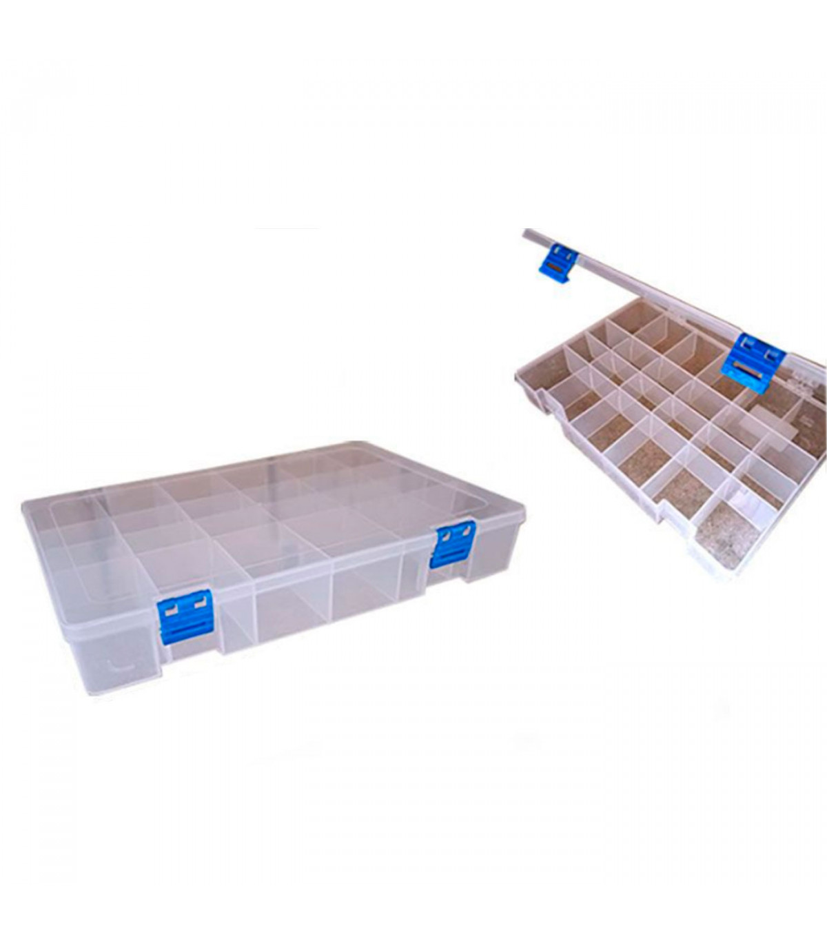 Tradineur - Caja organizadora con separadores, 2 niveles, 16 compartimentos,  plástico, almacenaje de tornillos, tuercas, accesor