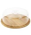 Tradineur - Quesera redonda con tapa de plástico y base de bambú 28 x 9,4 cm. Recipiente para conservar queso o embutidos
