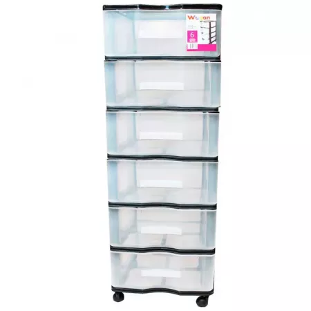 Cajonera 6 Cajones con Ruedas Negra Transparente Resistente Cajonera 6 Cajones con Ruedas Negra Transparente Resistente