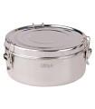 Fiambrera de acero inoxidable, de 18 cm diámetro y 10 cm de altura con 2 platos. Recipiente para almacenar comida de inox con 2 platos incluidos.