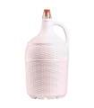 Tradineur - Garrafa de vidrio forrada en plástico, Incluye Tapón de corcho, Capacidad de 5 Litros, Diseño Mimbre, perfecta para servir refrescos, bebidas alcohólicas o incluso agua, Color Blanco