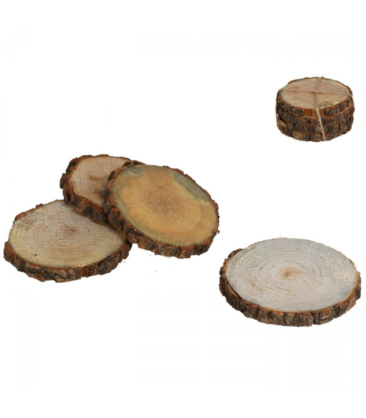 Set de 4 posavasos de madera natural, rodajas, troncos con corteza sin  acabado, círculos para bebidas, decoración, manualidades