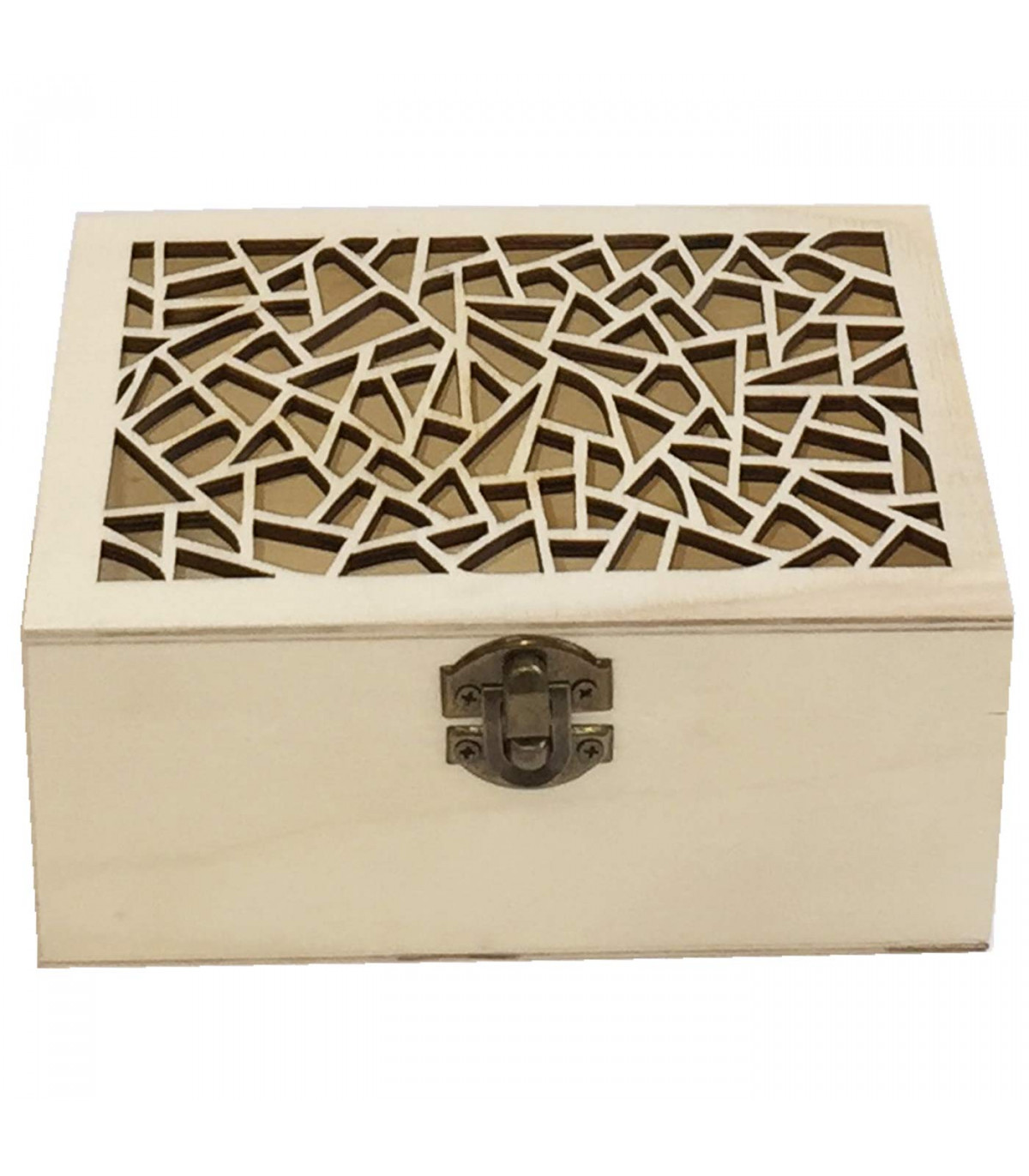 Caja con forma de baúl, madera natural, cierre metálico, tapa redondeada,  almacenaje joyas, manualidades, decoración