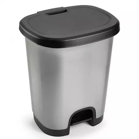 Cubo de basura 27L con pedal y tapa negro-gris, resistente Cubo de basura 27L con pedal y tapa negro-gris, resistente