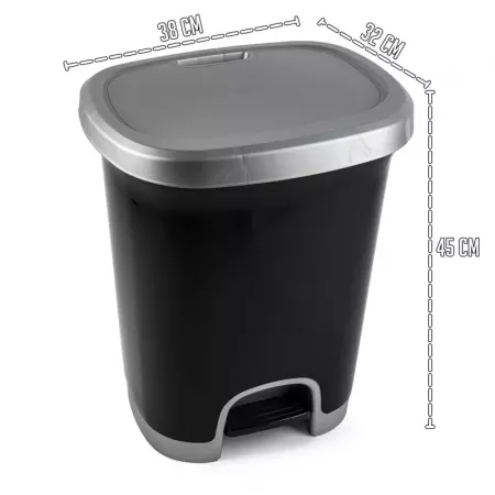 Cubo de basura 27L con pedal y tapa negro-gris, resistente Cubo de basura 27L con pedal y tapa negro-gris, resistente