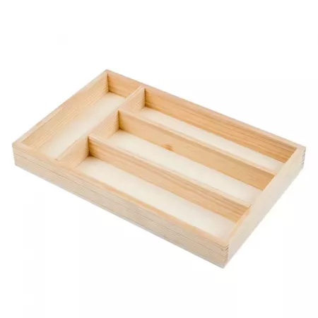 Organizador de cubiertos de madera natural, 4 compartimentos Organizador de cubiertos de madera natural, 4 compartimentos