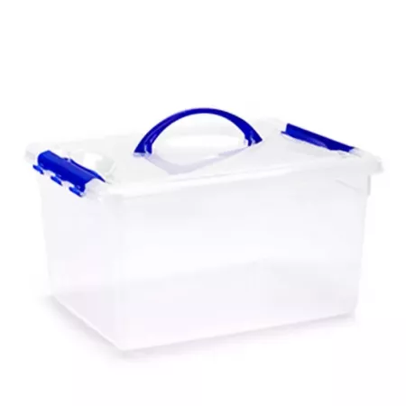 Caja plástica 12L transparente con asa, resistente y práctica