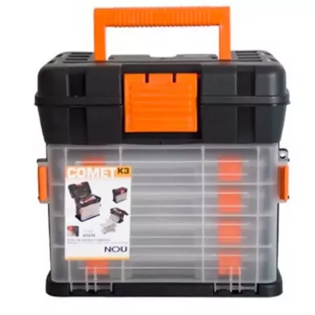 Caja de Herramientas Negra y Naranja con 4 Compartimentos y Asa Caja de Herramientas Negra y Naranja con 4 Compartimentos y Asa