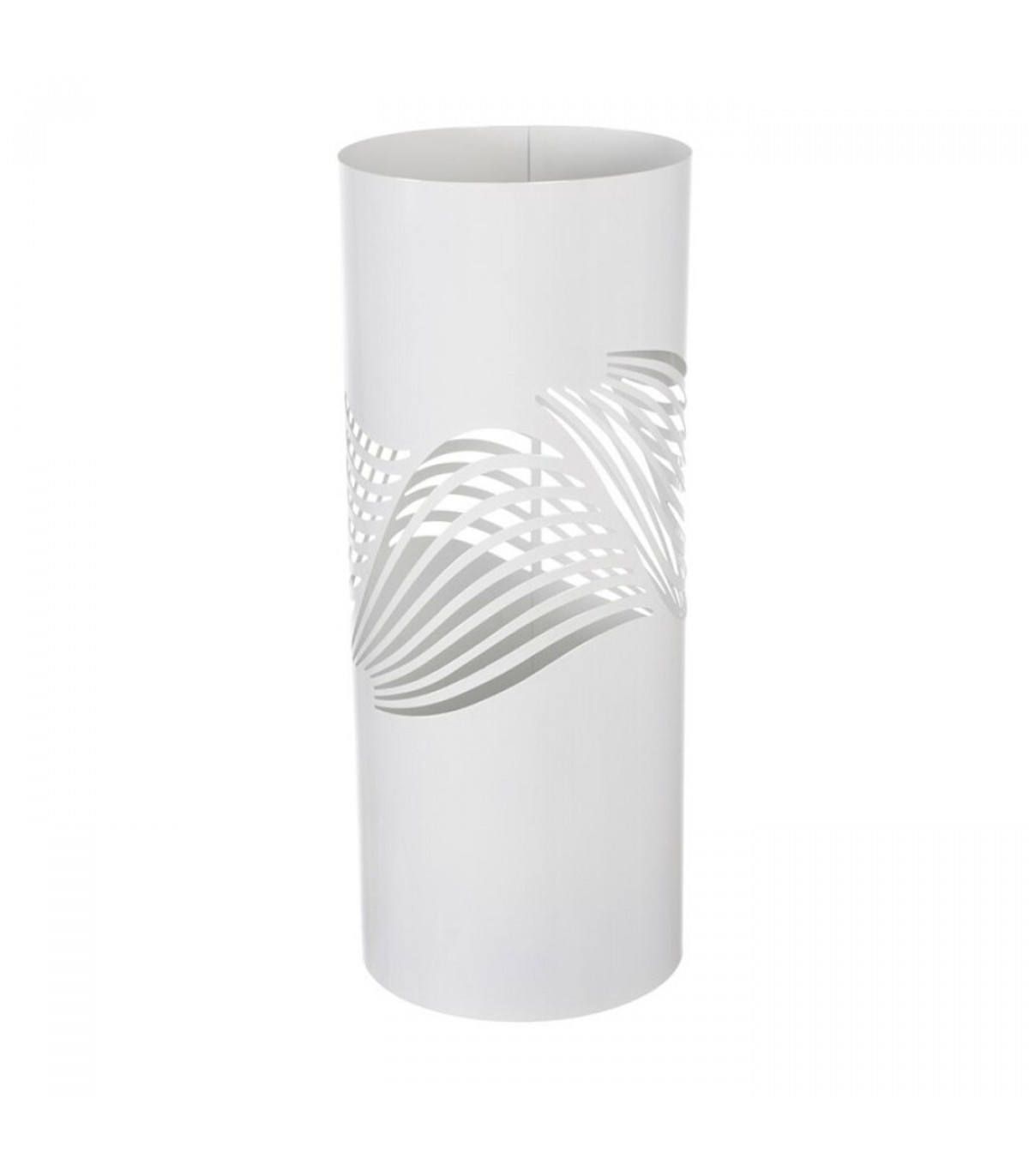 Paragüero blanco redondo de metal, diseño de ondas, 49 x 19,5 cm